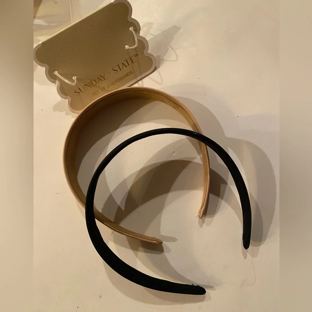 Sunday State Black + Beige tan satin covered headbands Hair Accessory Set Of 2